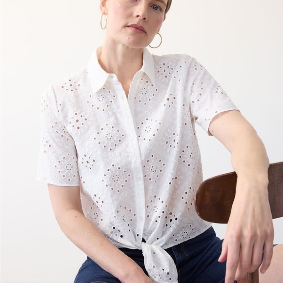 White Eyelet Tie-Front Blouse - Picture 2 of 7